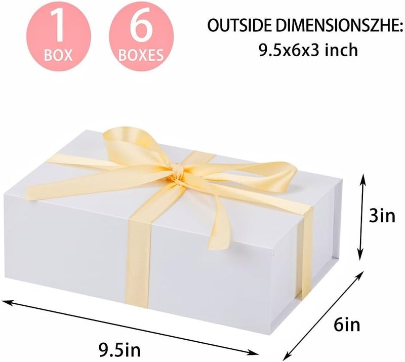 UoeRing 6 Pack White Gift Box 9.5x6x3 inch Small Luxury Gift Box for Presents with Magnetic Lid Collapsible,Bridesmaid Proposal,Contains Card, Ribbon, Tissue Paper,Shredded Paper Fille - Image 2